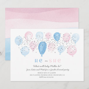 Invitation Rose ou bleu moderne Balloon pop genre révéler