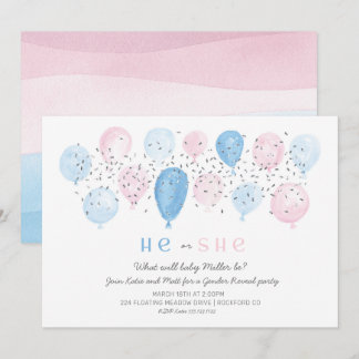 Invitation Rose ou bleu moderne Balloon pop genre révéler