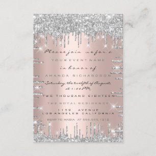 Invitation Rose Pailletée Argent Luxe Mariage Douzième