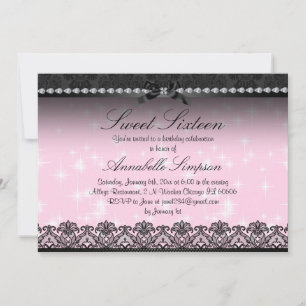 Invitation Rose Pailletée et Dentelle Noire pour u