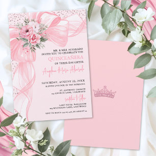 Invitation Rose Pâle à Nœud Papillon pour Quinceañera