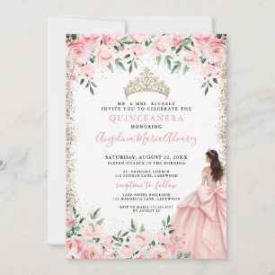 Invitation Rose Pâle Aquarelle Or Quinceanera