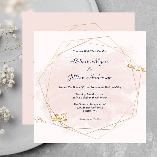 Invitation Rose pâle avec Mariage or (Blush Pink With Gold Wedding Invitation)