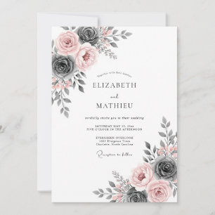 Invitation Rose Pâle Charbon Mariage Floral Éthéré