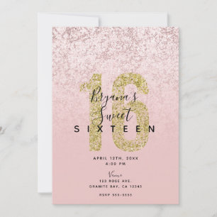 Invitation Rose Pâle Doré Paillettes Marbre Glam Anniversaire