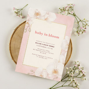 Invitation Rose Pâle Élégant Fleurissement d'Orchidée Baby Sh
