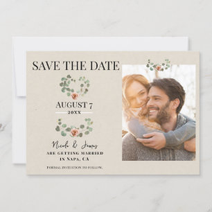Invitation Rose Pâle & Feuille d'Eucalyptus Coeur Rustique Fa