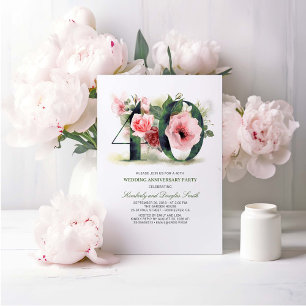 Invitation Rose Pâle Floral 40e Anniversaire de Mariage