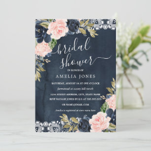 Invitation Rose Pâle Floral Dentelle Rustique Mariage Fête
