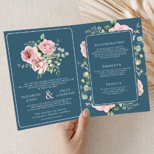 Invitation Rose Pâle Floral Eucalyptus Bleu Poussiéreux Maria