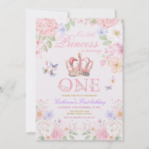 Invitation Rose Pâle Floral Papillon Princesse 1er Anniversai