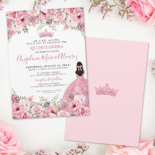 Invitation Rose Pâle Floral Quinceanera