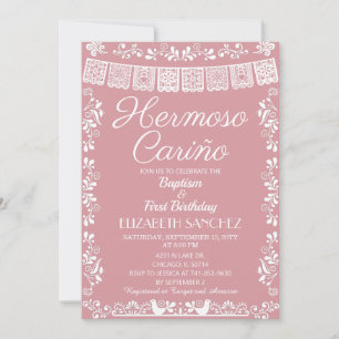 Invitation Rose Pâle Hermoso Cariño Baptême & Premier Anniver