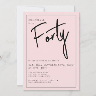 Invitation Rose Pâle Minimaliste 40ème Quarantième Anniversai
