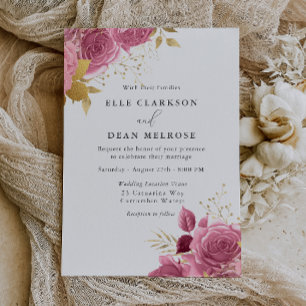 Invitation Rose Pâle & Or Floral Élégant Mariage