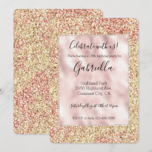 Invitation Rose Pâle Pailleté Or Ombré