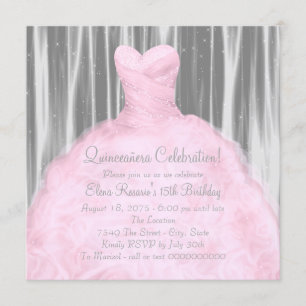 Invitation Rose Pâle Quinceañera Gris