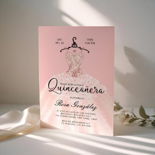 Invitation Rose pâle Quinceañera Roya Gown rose pâle
