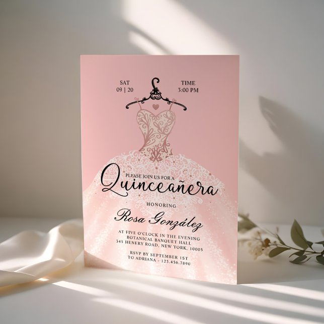 Invitation Rose pâle Quinceañera Roya Gown rose pâle (Blush Pink Quinceañera Roya Gown Blush Pink Invitation)