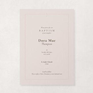 Invitation Rose Pâle Religieux Croix Arrondie Baptême