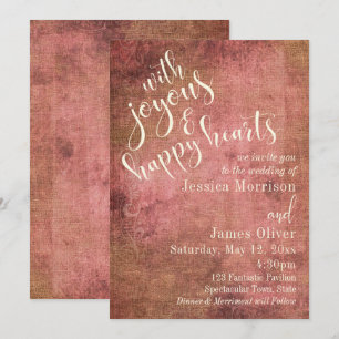 Invitation Rose Pâle Rustique & Toile de Jute Typographie Vin