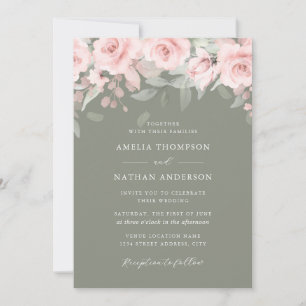 Invitation Rose Pâle Sage Floral Élégant Mariage