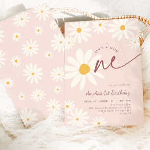 Invitation Rose Pâle Wild One Marguerite 1er Anniversaire