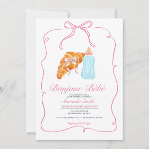 Invitation Rose Paris Arc Croissant Café Baby Shower