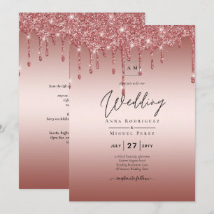 Invitation Rose Parties scintillant de goutte d'or Mariage mo