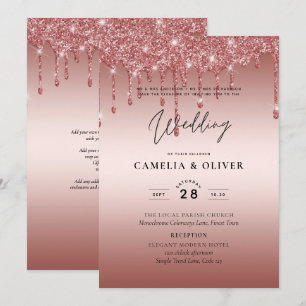 Invitation Rose Parties scintillant de goutte d'or Mariage mo