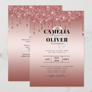 Invitation Rose Parties scintillant de goutte d'or Mariage mo