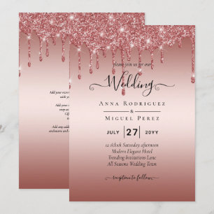 Invitation Rose Parties scintillant de goutte d'or Mariage mo