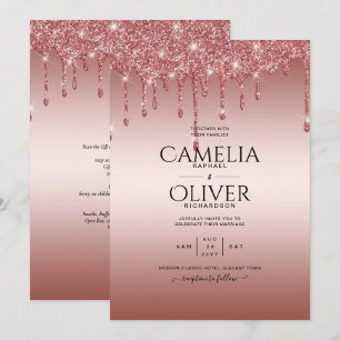 Invitation Rose Parties scintillant de goutte d'or Mariage mo