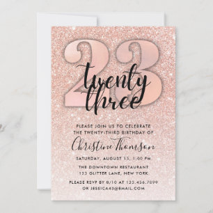 Invitation Rose Parties scintillant d'or 23ème anniversaire I