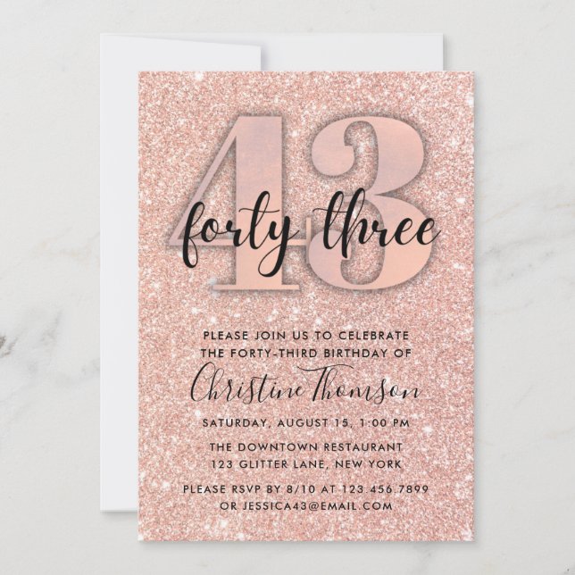 Invitation Rose Parties scintillant d'or 43ème anniversaire I (Devant)