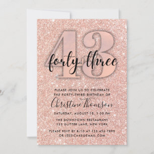Invitation Rose Parties scintillant d'or 43ème anniversaire I