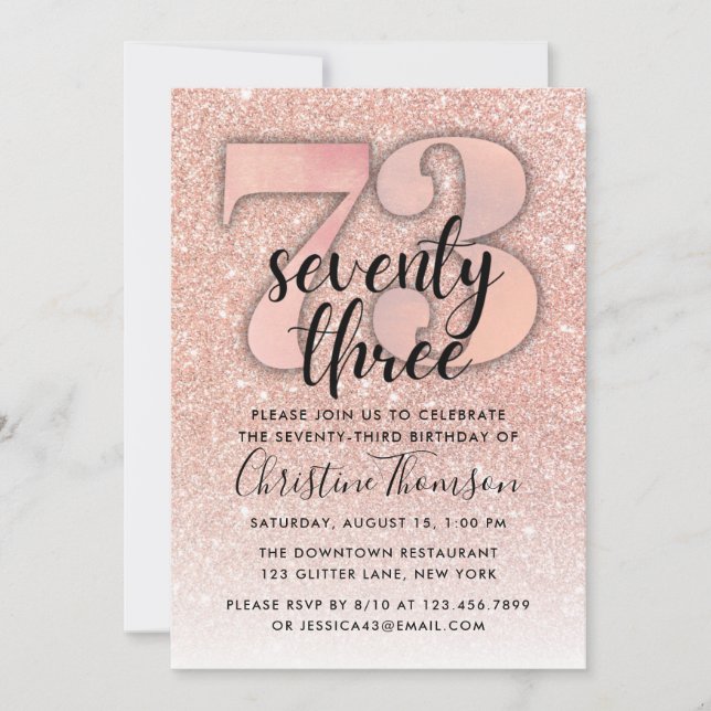 Invitation Rose Parties scintillant d'or 73ème anniversaire I (Devant)