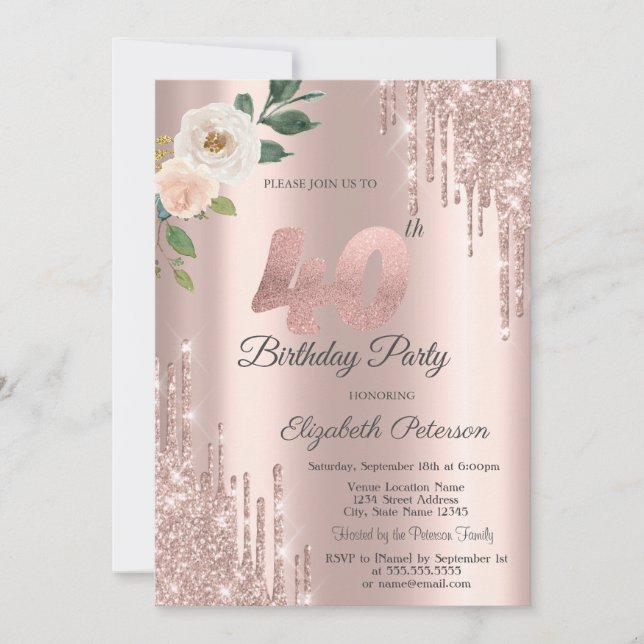 Invitation Rose Parties scintillant Drips Rose Gold 40e anniv (Devant)