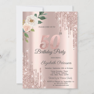 Invitation Rose Parties scintillant Drips Rose Gold 50e anniv