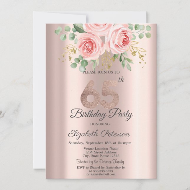 Invitation Rose Parties scintillant Drips Rose Gold 65e anniv (Devant)