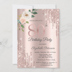 Invitation Rose Parties scintillant Drips Rose Gold 80e anniv