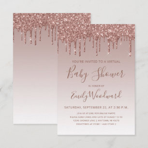 Invitation Rose Parties scintillant Gold  Baby shower virtuel