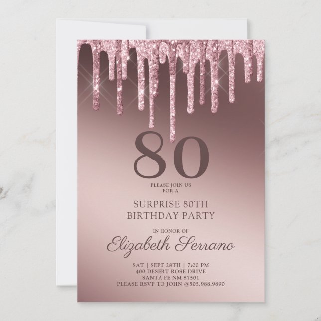 Invitation Rose Parties scintillant or 37 ans Surprise Inv (Devant)