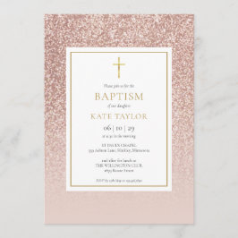 Invitation Rose Parties scintillant or Baptême Christening