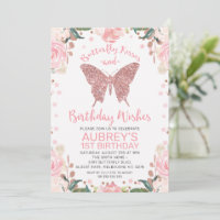 Rose Parties scintillant or Bisous papillon voeux