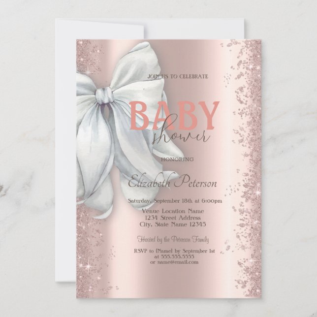 Invitation Rose Parties scintillant or Confetti Baby shower b (Devant)