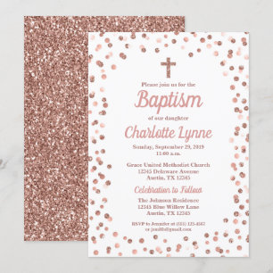 Invitation Rose Parties scintillant or Confetti Baptême Invit