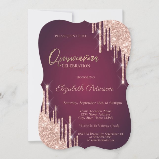 Invitation Rose Parties scintillant or Drives Bourgogne Quinc (Devant)