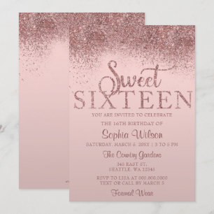Invitation Rose Parties scintillant or étincelante doux 16 An