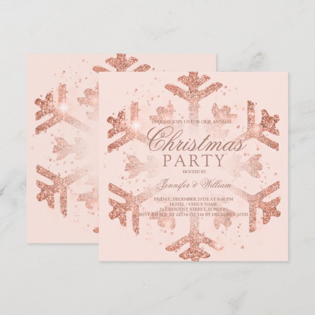 Invitation Rose Parties scintillant or Fête de Noël Fête de F (Devant / Derrière)